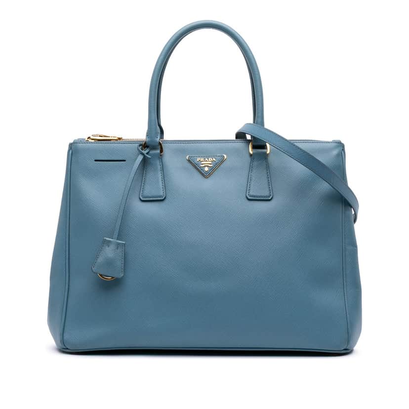 Prada Large Saffiano Lux Galleria Double Zip Satchel Blue Leather Good condition - Front View