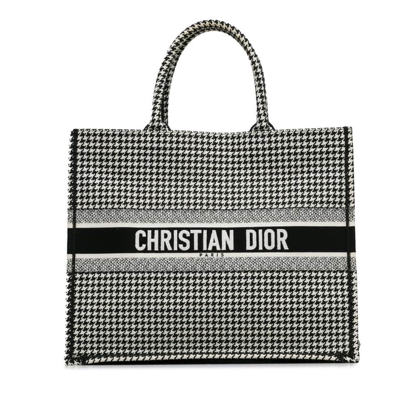 Dior Large Canvas Houndstooth Embroidered Book Tote Black Canvas Good condition - Front View