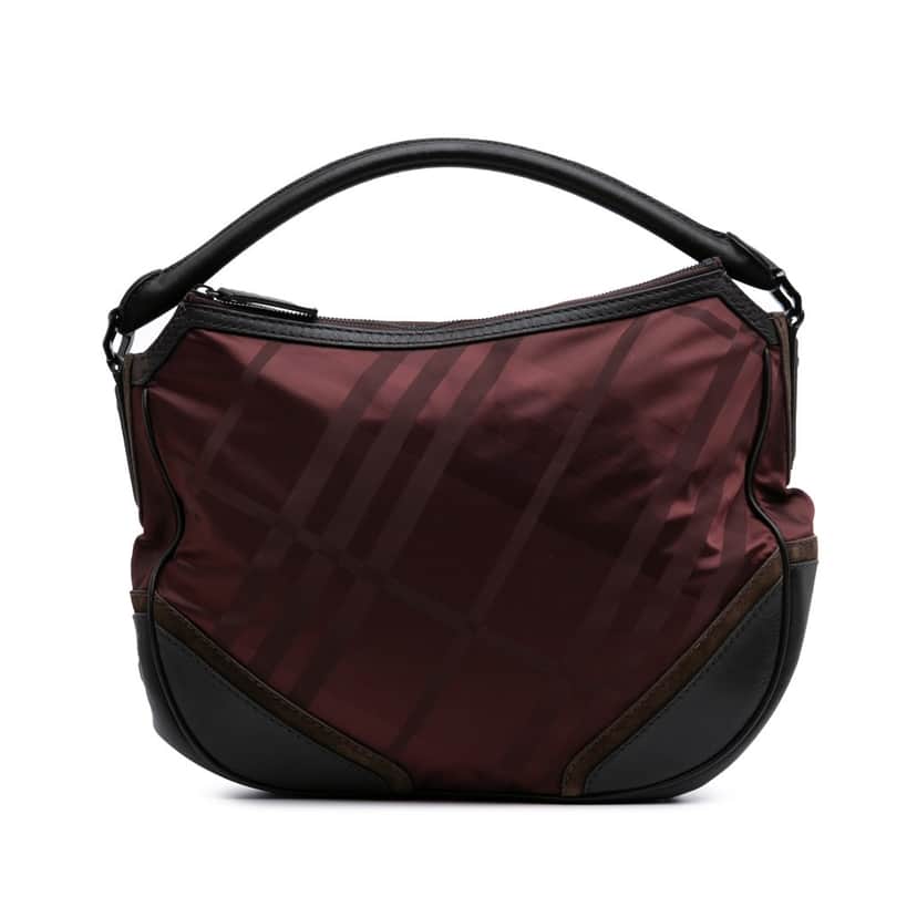Burberry Tonal Check Nylon Hobo Red Good condition - Front View