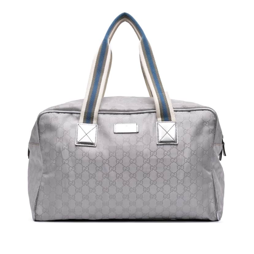 Gucci GG Imprime Web Duffle Bag Silver Canvas Fair condition - Front View