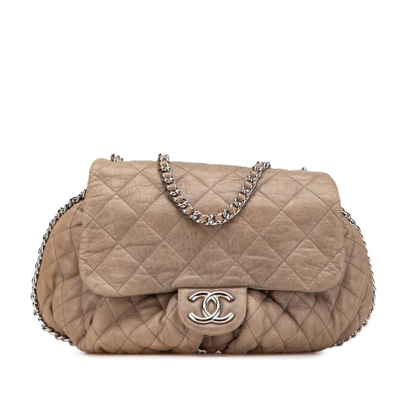Chanel Large Washed Lambskin Chain Around Flap Brown Leather Good condition - Front View