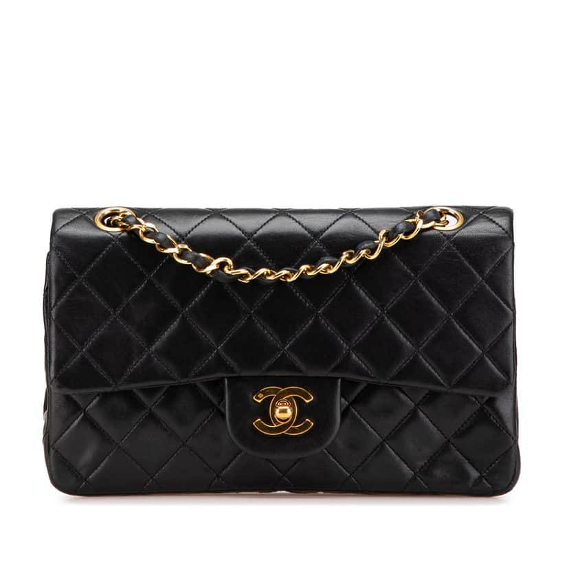 Chanel Small Classic Lambskin Double Flap Black Leather Good condition - Front View