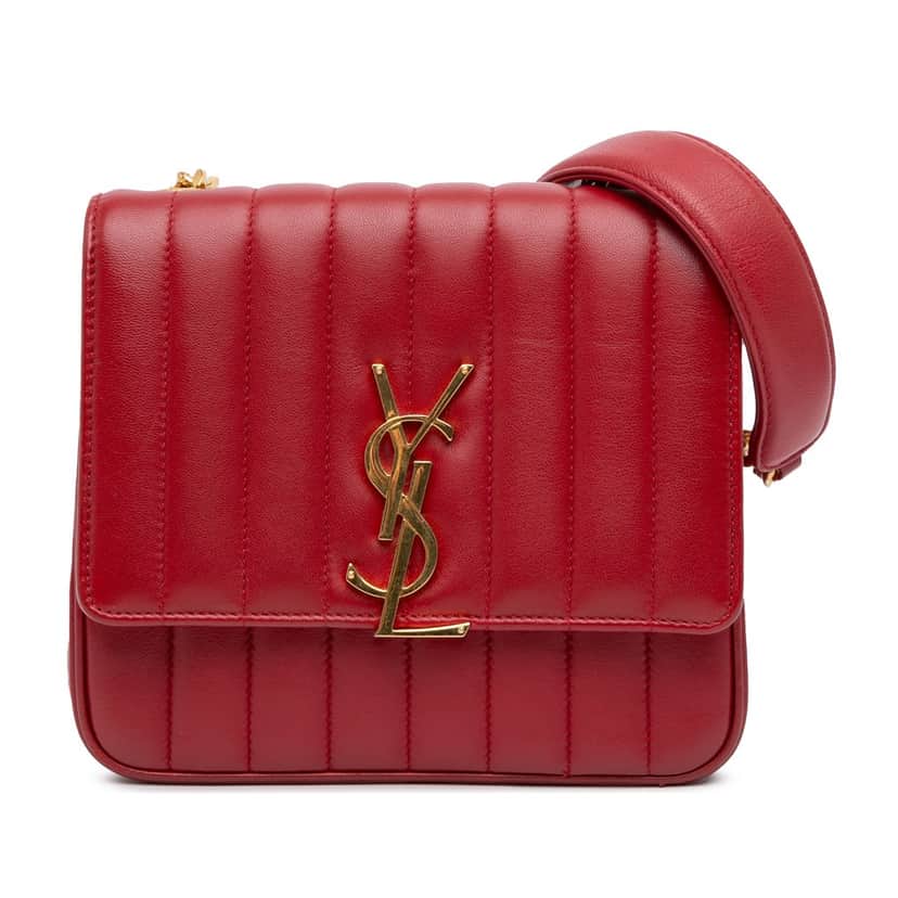 Saint Laurent Medium Lambskin Monogram Vicky Chain Bag Red Leather Good condition - Front View