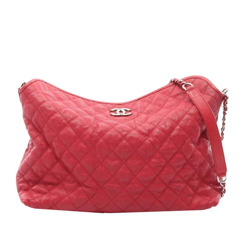 Chanel Quilted Caviar French Riviera Hobo Red Leather Good condition - Front View