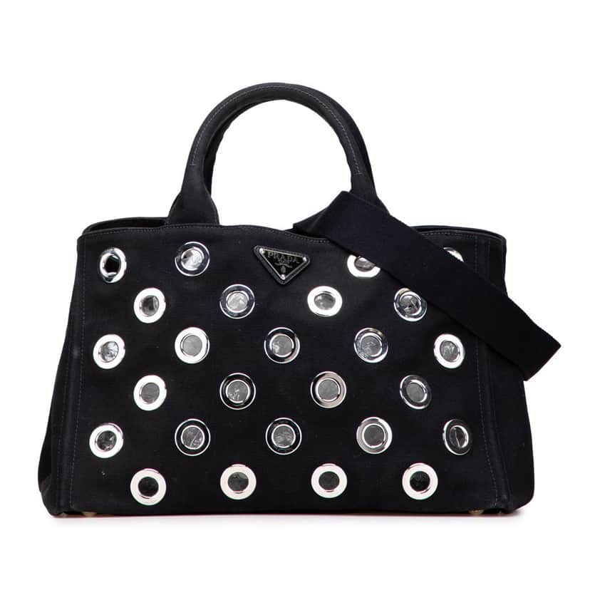 Prada Canvas Canapa Grommet Satchel Black Canvas Good condition - Front View