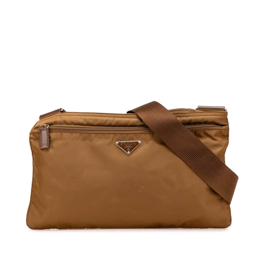Prada Tessuto Zip Top Crossbody Brown Good condition - Front View
