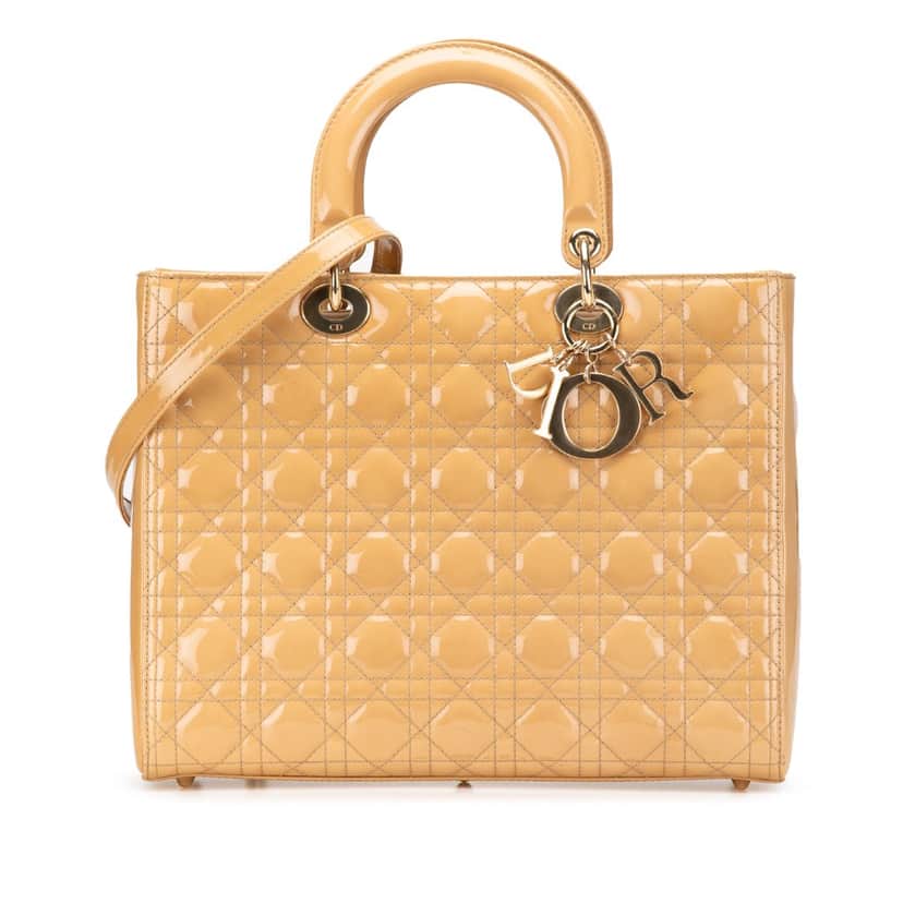 Dior Large Patent Cannage Lady Dior Brown Leather Good condition - Front View