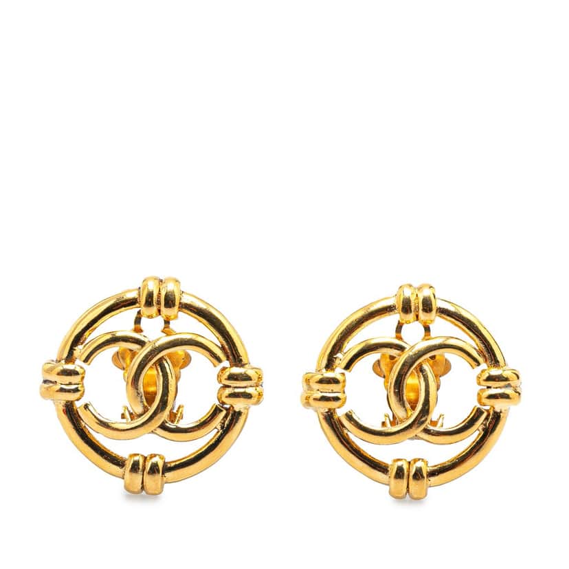Chanel Gold Plated CC Round Clip On Earrings Gold Metal Good condition - Front View