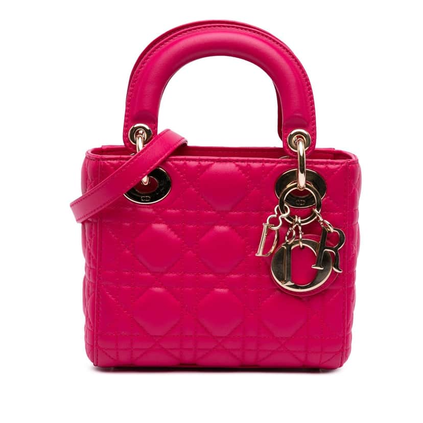 Dior Mini Lambskin Cannage Lady Dior Pink Leather Good condition - Front View