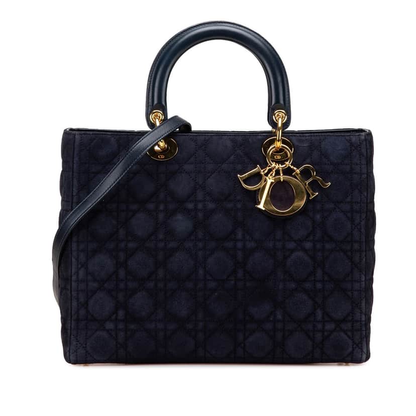 Dior Large Suede Cannage Lady Dior Blue Leather Good condition - Front View