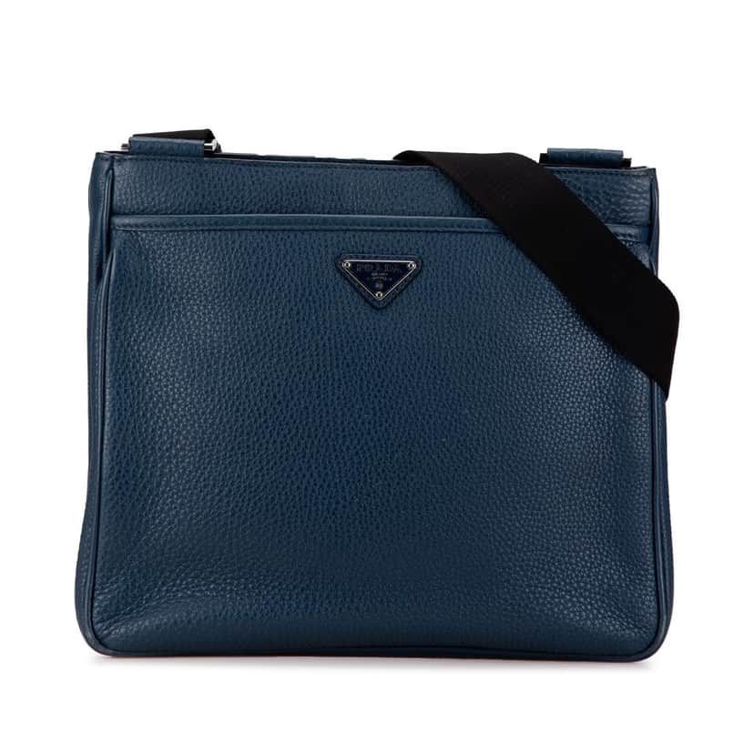 Prada Vitello Daino Zip Top Crossbody Blue Leather Good condition - Front View