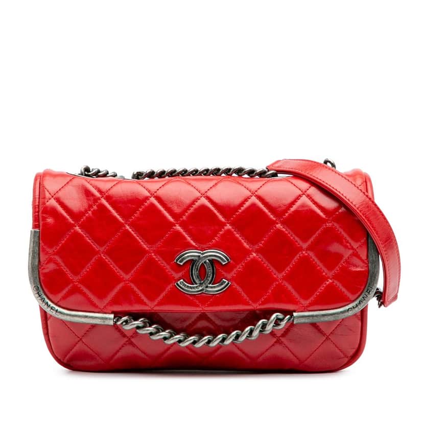 Chanel Aged Calfskin CC Chain Frame Flap Red Leather Good condition - Front View