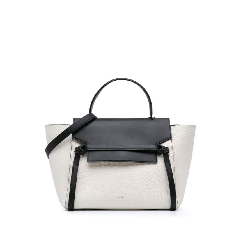 Celine Mini Bicolor Leather Belt Satchel White Leather Good condition - Front View