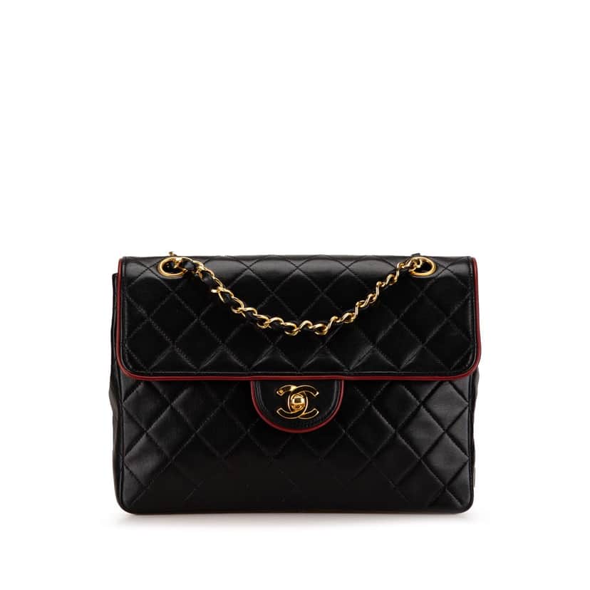 Chanel CC Bicolor Quilted Lambskin Single Flap Black Leather Fair condition - Front View