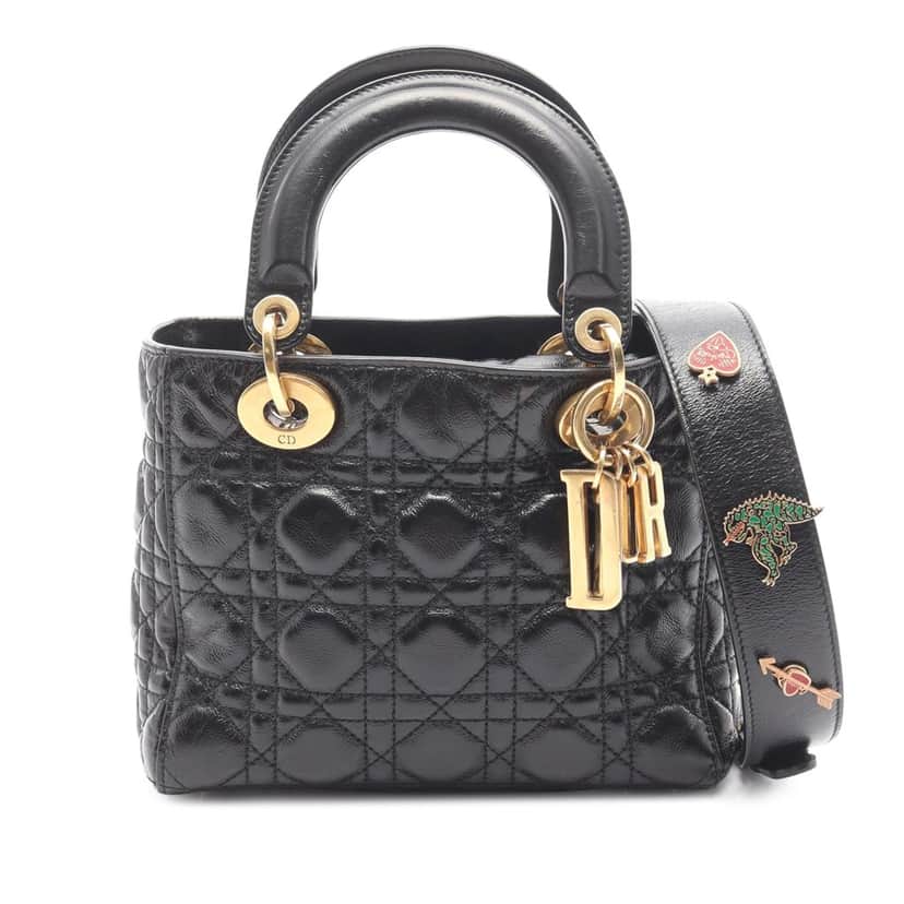 Dior Small Crinkled Patent Cannage My ABCDior Lady Dior Black Leather Good condition - Front View