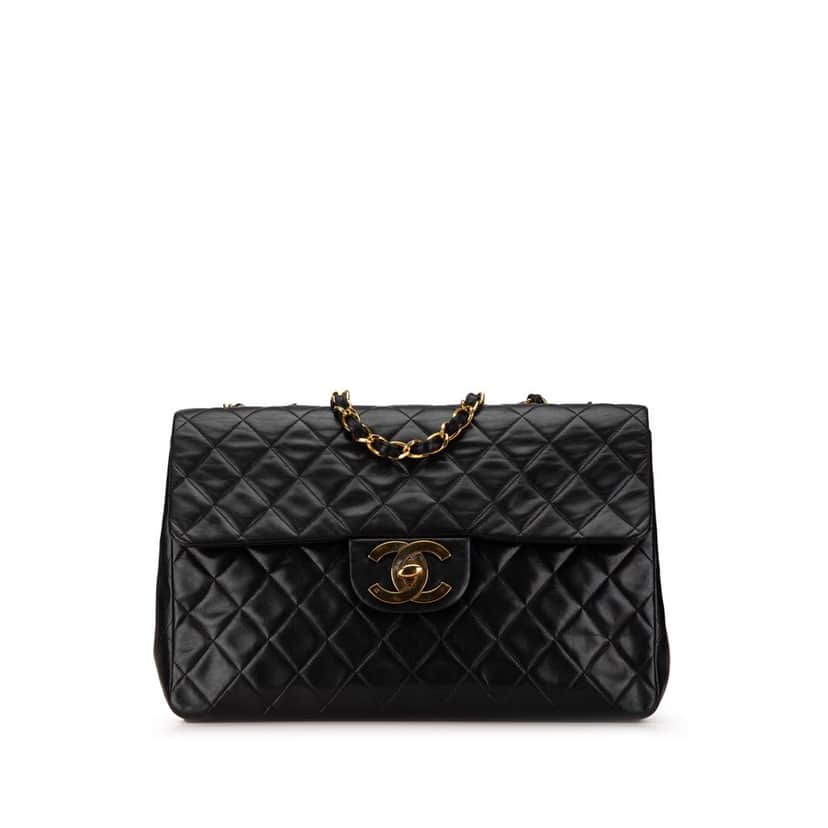 Chanel Maxi XL Classic Lambskin Single Flap Black Leather Fair condition - Front View
