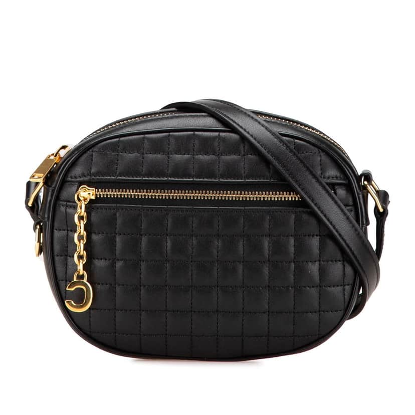 Celine Quilted Calfskin C Charm Crossbody Black Leather Good condition - Front View