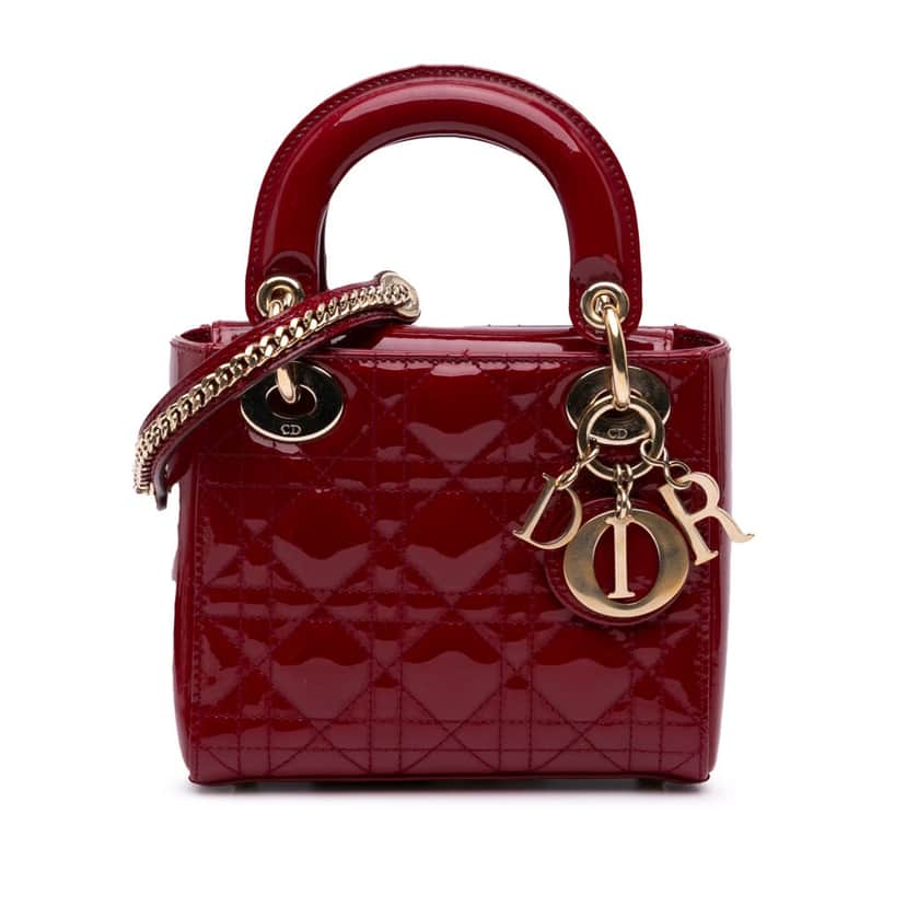 Dior Mini Patent Cannage Lady Dior Red Leather Good condition - Front View