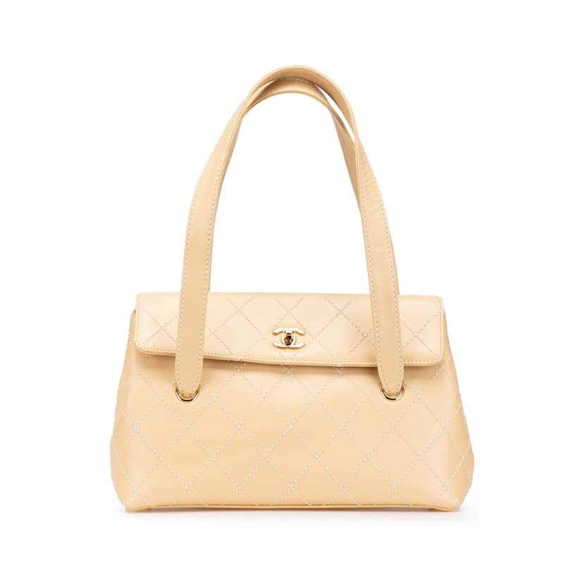 Chanel CC Calfskin Wild Stitch Flap Shoulder Bag Brown Leather Good condition - Front View