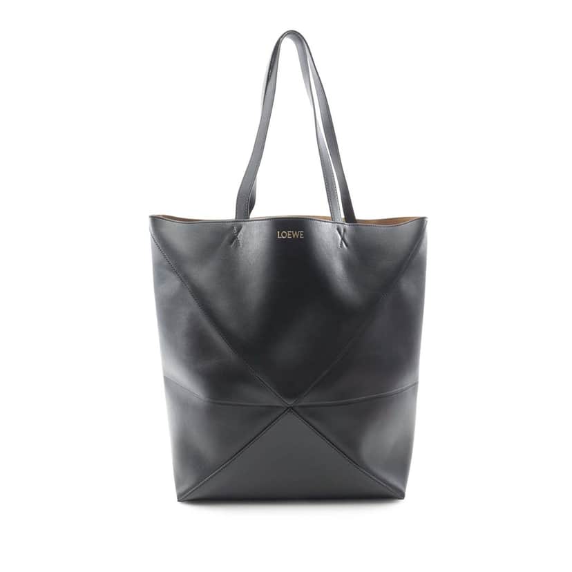 Loewe Large Calfskin Puzzle Fold Tote Black Leather Good condition - Front View