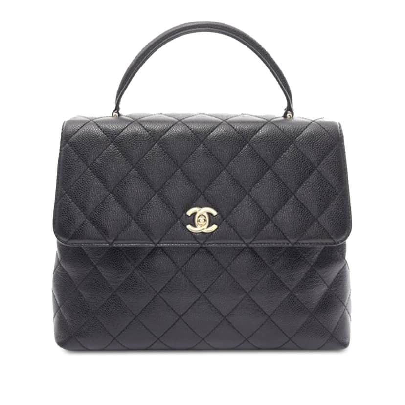 Chanel Caviar Kelly Top Handle Bag Black Leather Good condition - Front View