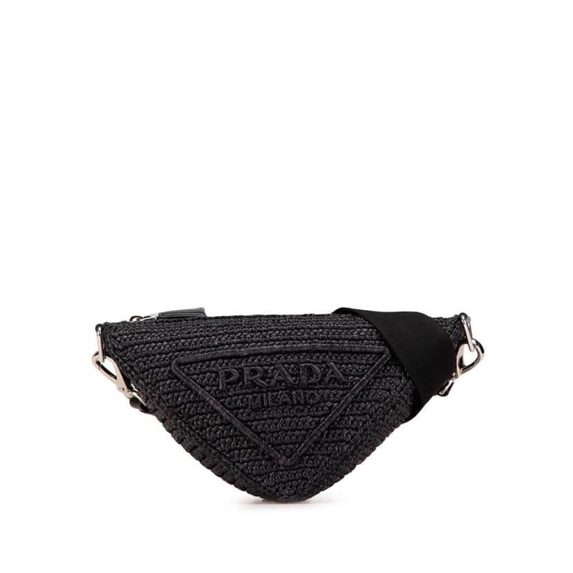 Prada Raffia Effect Crochet Triangle Crossbody Black Good condition - Front View