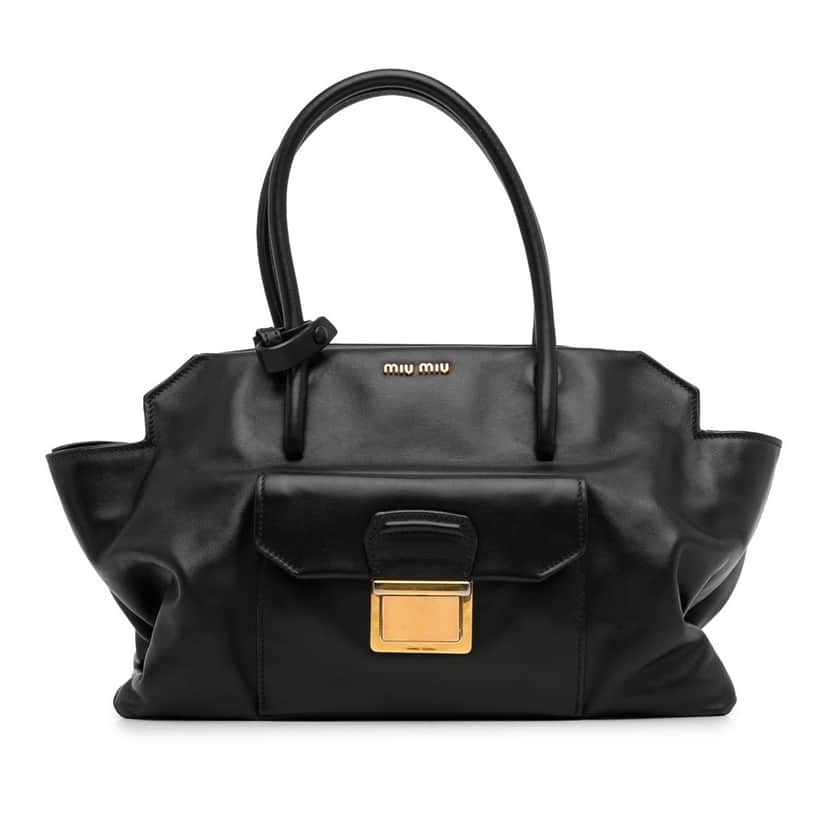Miu Miu Vitello Soft Tote Black Leather Fair condition - Front View