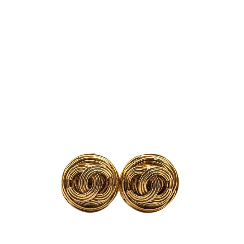 Chanel Gold Plated CC Round Clip On Earrings Gold Metal Good condition - Front View