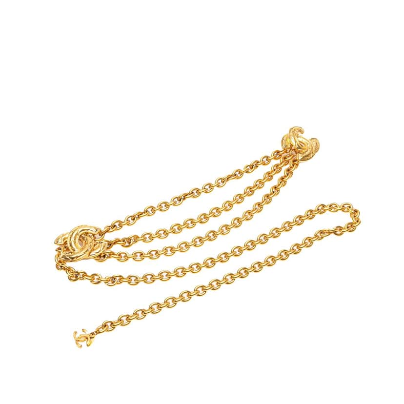 Chanel Gold Plated Quilted CC Triple Chain Belt Gold Metal Good condition - Front View