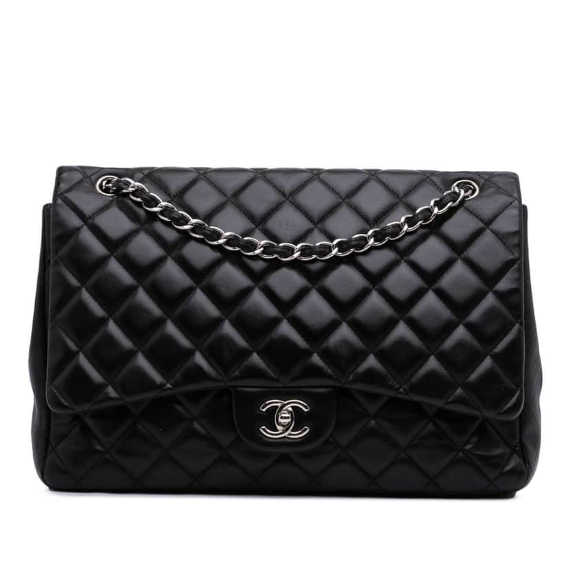 Chanel Maxi Classic Lambskin Single Flap Black Leather Fair condition - Front View
