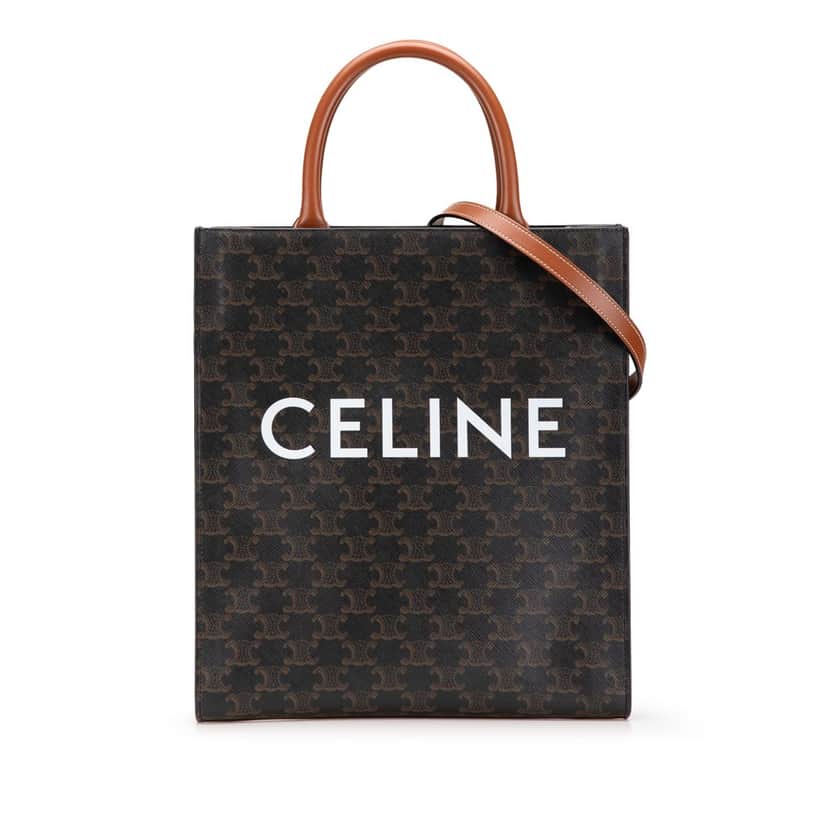 Celine Small Triomphe Coated Canvas Vertical Cabas Tote Brown Canvas Good condition - Front View