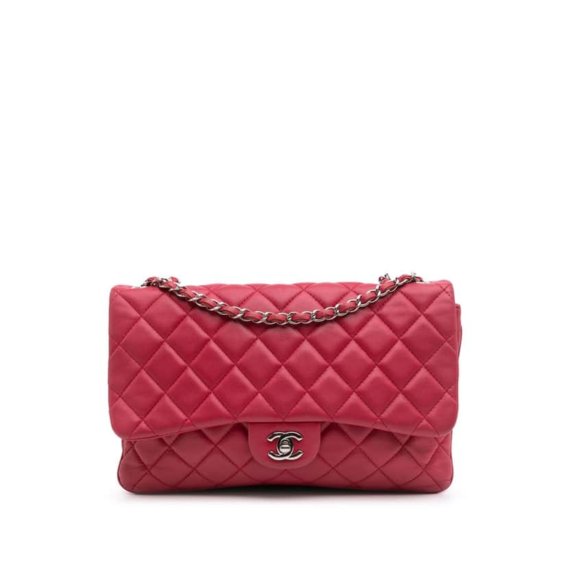 Chanel Jumbo Quilted Lambskin 3 Accordion Flap Pink Leather Good condition - Front View