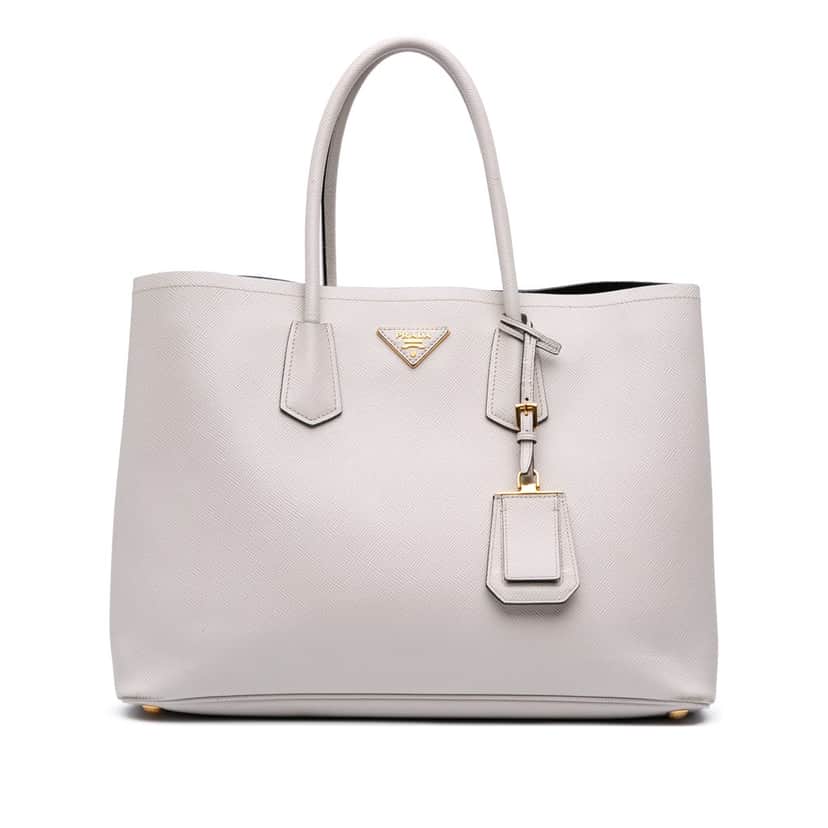 Prada Large Saffiano Cuir Double Satchel White Leather Good condition - Front View