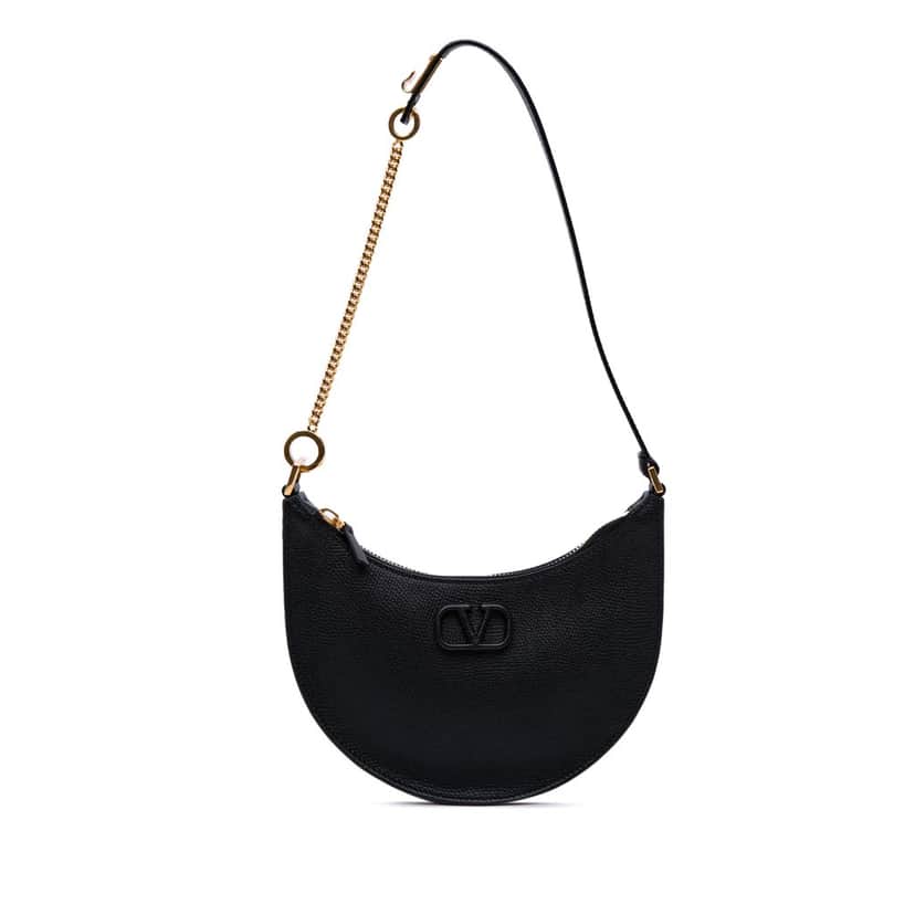 Valentino Mini Grainy Calfskin VLogo Hobo Black Leather Good condition - Front View