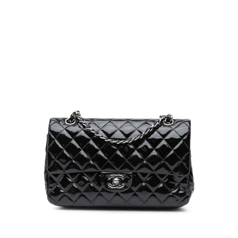 Chanel Medium Classic Patent Double Flap Black Leather Good condition - Front View