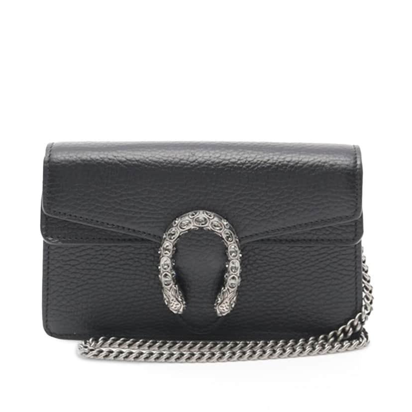 Gucci Super Mini Dionysus Leather Crossbody Bag Black Leather Good condition - Front View