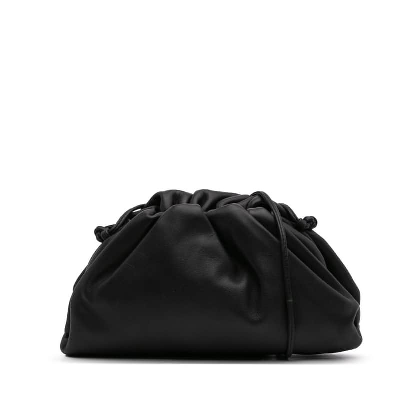 Bottega Veneta Lambskin The Mini Pouch Crossbody Black Leather Good condition - Front View