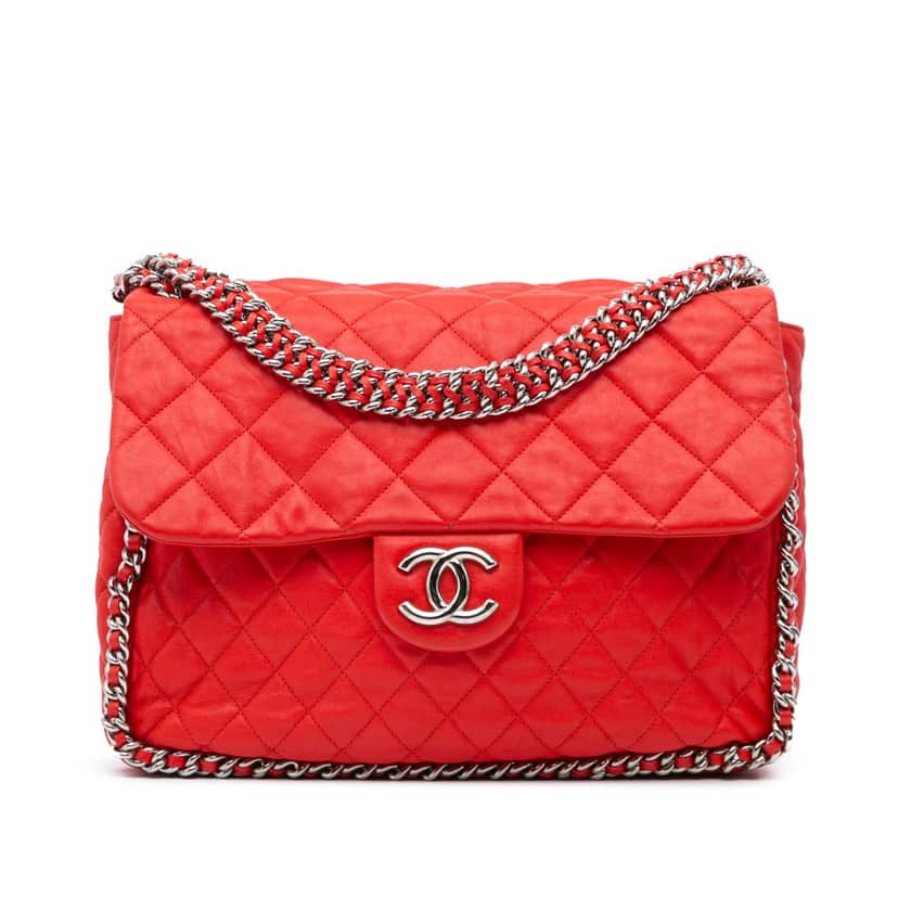 Chanel Maxi Washed Lambskin Chain Around Flap Red Leather Good condition - Front View