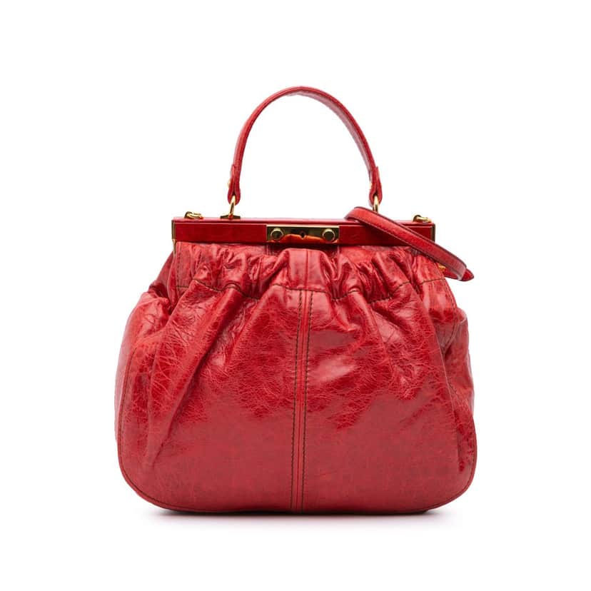 Miu Miu Nappa Frame Lux Top Handle Red Leather Good condition - Front View