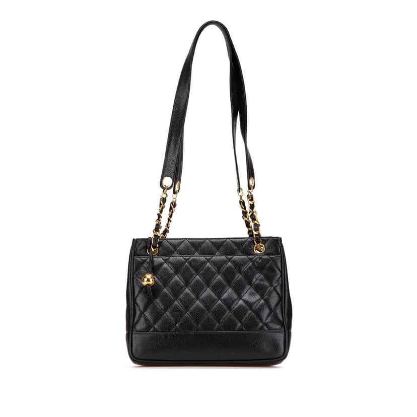 Chanel Quilted Caviar Chain Tote Black Leather Good condition - Front View