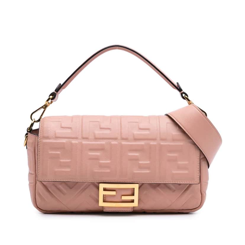 Fendi Zucca Embossed Leather Baguette Satchel Pink Leather Good condition - Front View