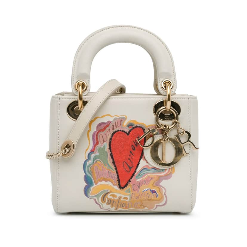 Dior Niki De Saint Phalle Mini Calfskin Dioramour Lady Dior White Leather Very good condition - Front View