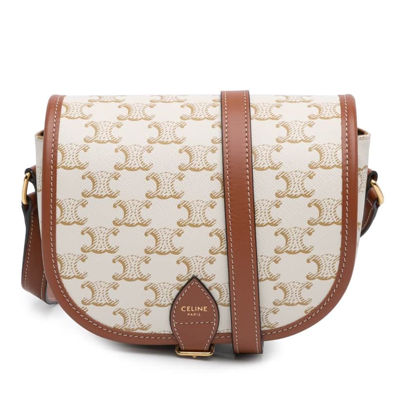 Celine Medium Triomphe Coated Canvas Folco Crossbody White Canvas Good condition - Front View