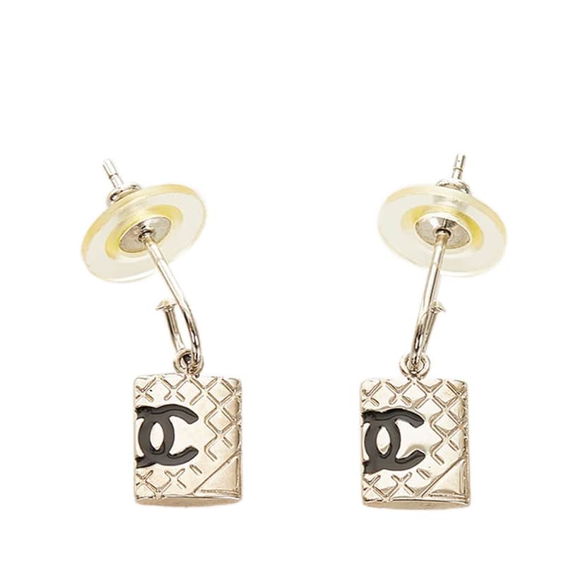 Chanel Cambon Ligne Pushback Earrings Silver Brass Fair condition - Front View