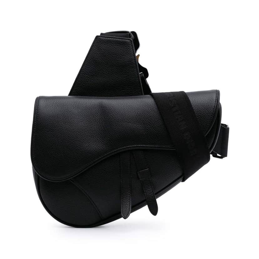Dior Grained Calfskin Saddle Bag Black Leather Good condition - Front View