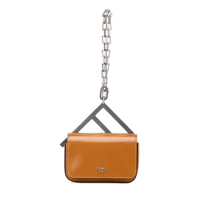 Fendi Nano Bag F Glossy Calfskin Handbag Brown Leather Good condition - Front View