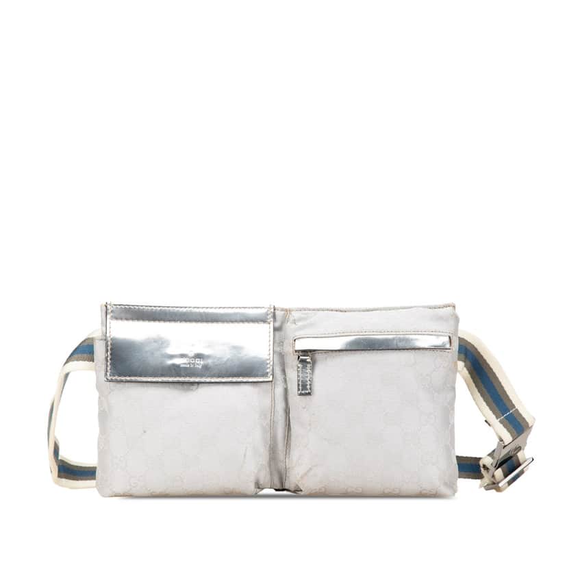 Gucci GG Canvas Web Double Pocket Belt Bag White Canvas Good condition - Front View