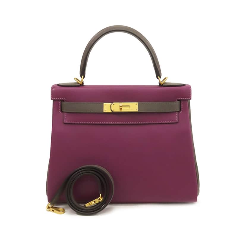 Hermès Special Order Evercolor Kelly II Retourne 28 Purple Leather Very good condition - Front View