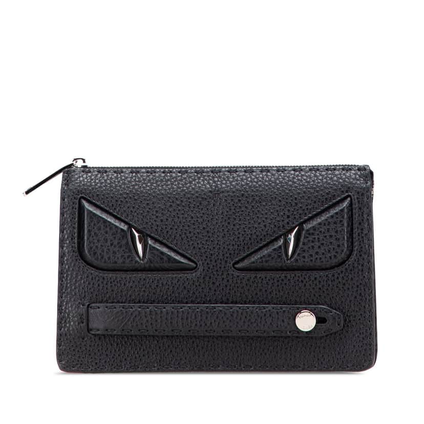 Fendi Leather Selleria Monster Clutch Black Leather Good condition - Front View