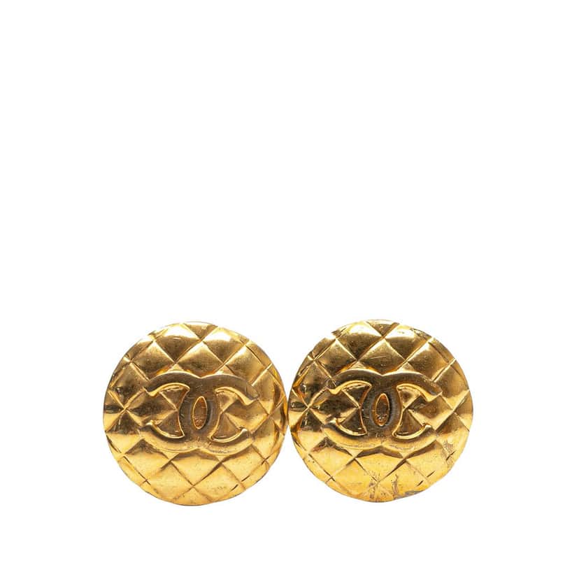 Chanel Gold Plated CC Quilted Clip on Earrings Gold Metal Good condition - Front View